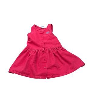 Vintage Osh Kosh Made in USA Denim Jumper Dress Pink Button Size 4T